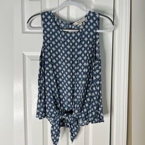 LOFT Blue & White Knotted Tank Top